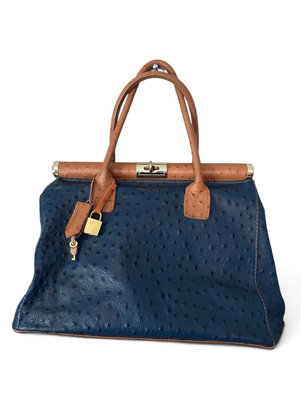 Giada Pelle Ostrich Leather Lock & Key Handbag Made in Italy